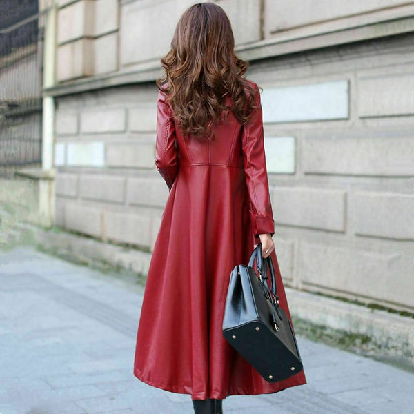 NOORA Womens Genuine Leather Pure Soft Lambskin Trench Coat Long Overcoat Sb152 - Noora International