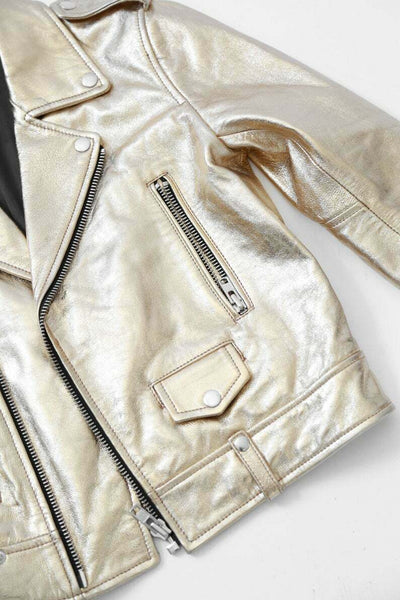 Noora Womens German Military Biker Motorcycle Lambskin Leather Gold Jacket QD827 - Noora International