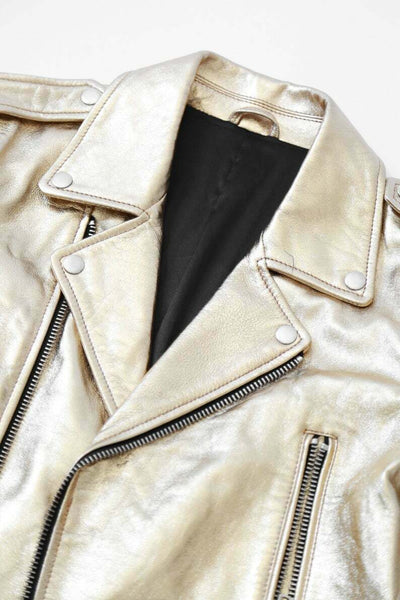 Noora Womens German Military Biker Motorcycle Lambskin Leather Gold Jacket QD827 - Noora International