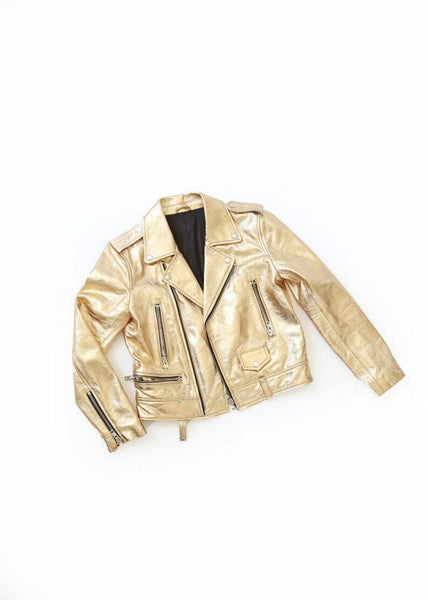 Noora Womens German Military Biker Motorcycle Lambskin Leather Gold Jacket QD827 - Noora International