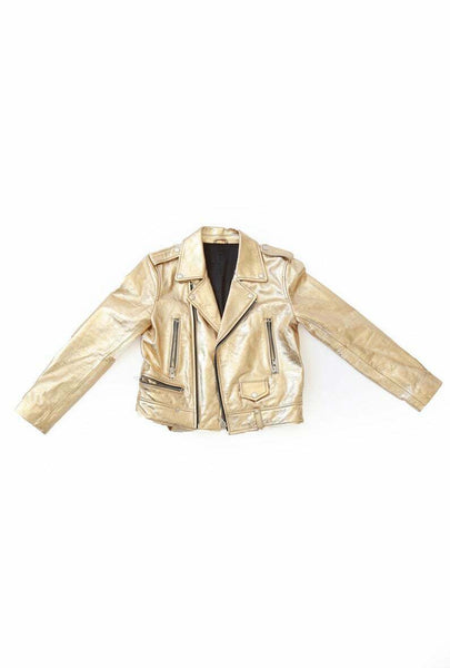 Noora Womens German Military Biker Motorcycle Lambskin Leather Gold Jacket QD827 - Noora International