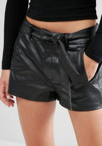 NOORA Womens & Girls Black HOT Lady Short Pant, Ladies Original Lambskin Leather Shorts Pant SJ536 - Noora International
