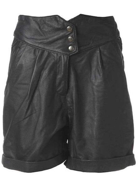 NOORA Womens & Girls Black HOT Lady Short Pant, Ladies Original Lambskin Leather Shorts Pant With Snap Bottons Zipper Shorts SB385 - Noora International