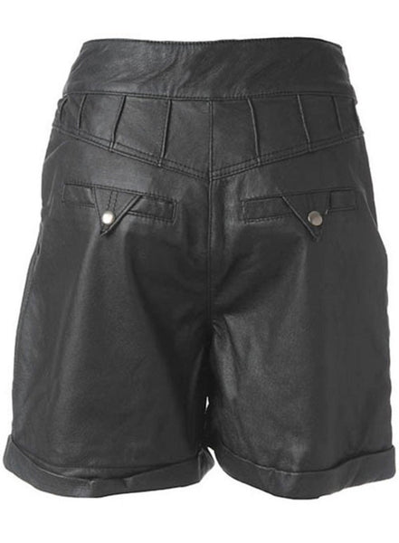 NOORA Womens & Girls Black HOT Lady Short Pant, Ladies Original Lambskin Leather Shorts Pant With Snap Bottons Zipper Shorts SB385 - Noora International