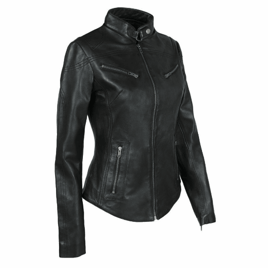 Noora Women's & Girls Leather jacket, Black Leather Biker Jacket Women , Casual Slim Fit Jacket , Party Jacket With zip & Button UN10 - Noora International