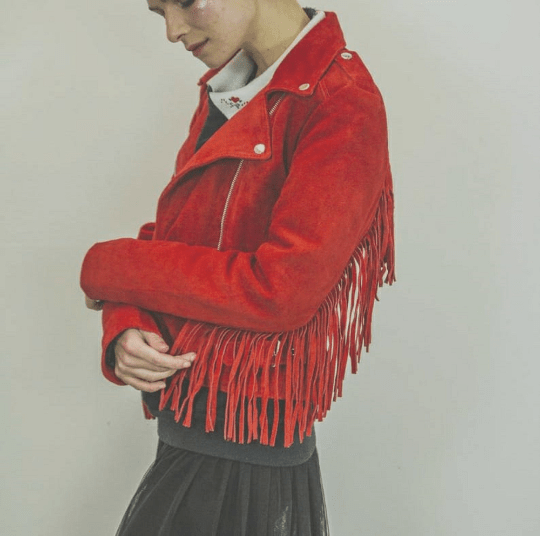 Noora Women's & Girls Red Suede Lambskin Leather Western Women Fringe Jacket Motorcycle / Biker Jacket for Halloween With Zip & Buttons UN05 - Noora International