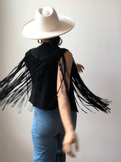 NOORA Womens Handmade Black Suede Fringe Jacket | Waterfall Jacket | Sleeveless Jacket | ST0106 - Noora International