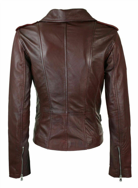 Noora Womens Ladies Real Soft Leather Racing Style Biker Jacket NEW L1 - Noora International