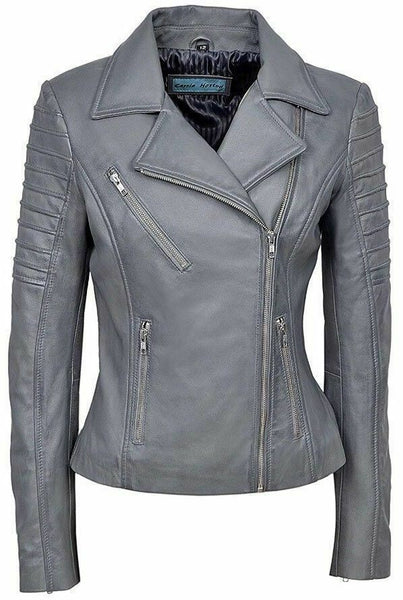 Noora Womens Ladies Real Soft Leather Racing Style Biker Jacket NEW L4 - Noora International