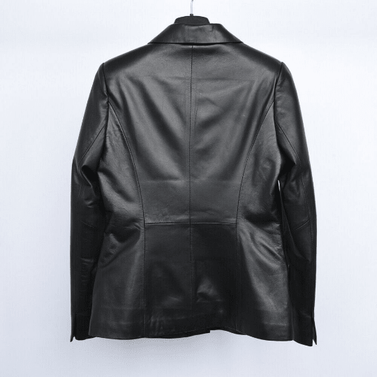 NOORA Womens Lambskin Black Leather Blazer With Button & Pocket | Formal Wear Blazer | Slim Fit | ST099 - Noora International