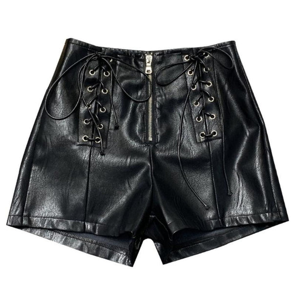 NOORA Womens Lambskin Black Leather Braided Shorts With Zipper & Pocket| Biker Pant | Mini Shorts | ST356 - Noora International