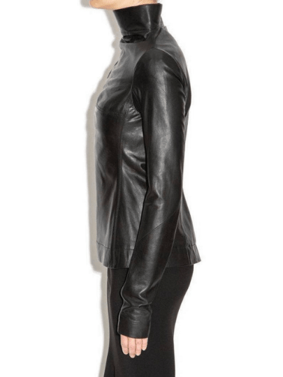 NOORA Womens Lambskin Black Leather Cropped Motor Biker Jacket With Cross Zip | Slim Fit Jacket | ST042 - Noora International
