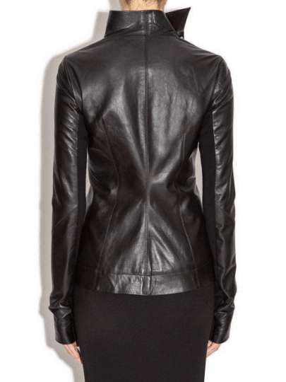 NOORA Womens Lambskin Black Leather Cropped Motor Biker Jacket With Cross Zip | Slim Fit Jacket | ST042 - Noora International
