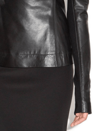 NOORA Womens Lambskin Black Leather Cropped Motor Biker Jacket With Cross Zip | Slim Fit Jacket | ST042 - Noora International