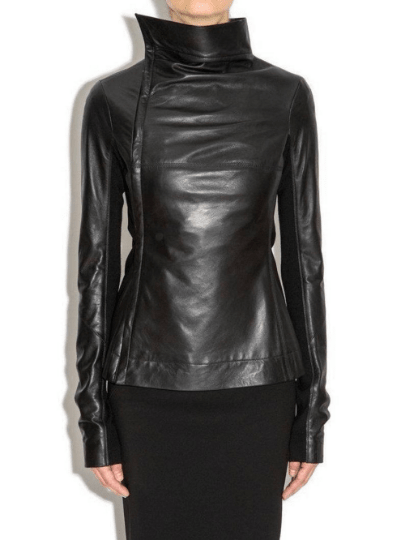 NOORA Womens Lambskin Black Leather Cropped Motor Biker Jacket With Cross Zip | Slim Fit Jacket | ST042 - Noora International