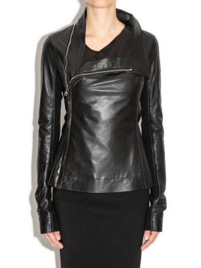 NOORA Womens Lambskin Black Leather Cropped Motor Biker Jacket With Cross Zip | Slim Fit Jacket | ST042 - Noora International