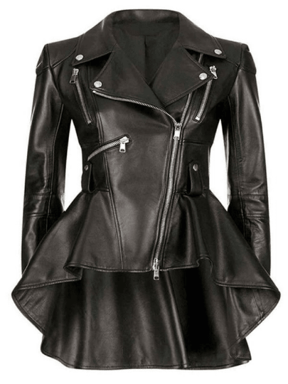 NOORA Womens Lambskin Black Leather Flare Dress Jacket With Zipper | Celebrity Style Ottamae Dress | Snap On Collar | rt363 - Noora International