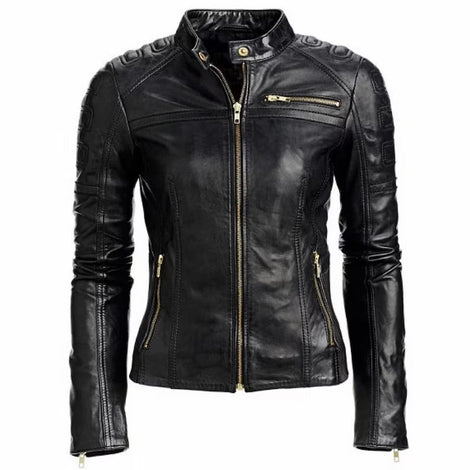 Womens Lambskin Black Leather Jacket, Western Style Motorcycle Leather Jacket For Girls, Best