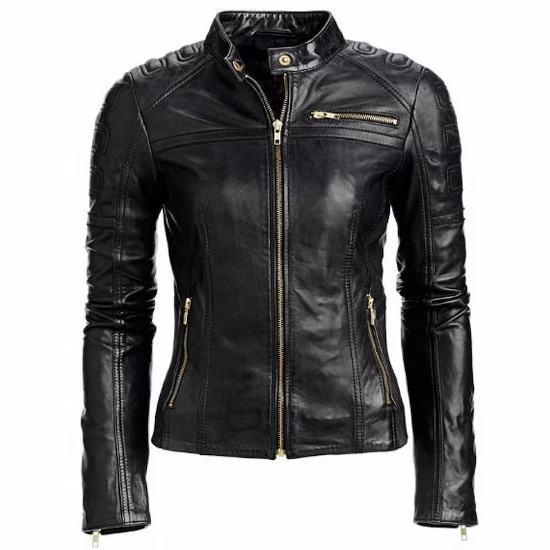 Womens Lambskin Black Leather Jacket, Western Style Motorcycle Leather Jacket For Girls, Best