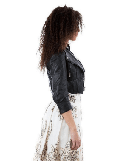 NOORA Womens Lambskin Black Leather Motor Biker Jacket With Zipper & Pockets | Cropped Jacket | Gift For Her | ST043 - Noora International