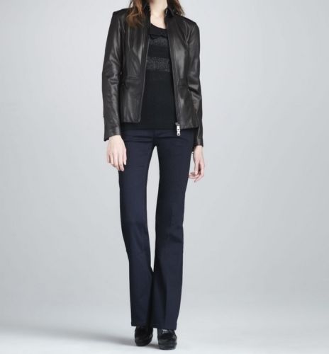 NOORA Womens Lambskin Black Leather Motorcycle Jacket With Zipper | Stand Up Collar | Zip On Sleeves | ST03 - Noora International