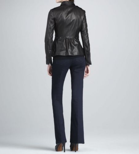 NOORA Womens Lambskin Black Leather Motorcycle Jacket With Zipper | Stand Up Collar | Zip On Sleeves | ST03 - Noora International