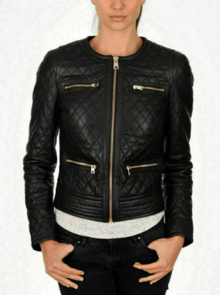 NOORA Womens Lambskin Black Leather Quilted Jacket With Zipper & Pocket | Slim Fit Jacket | ST079 - Noora International