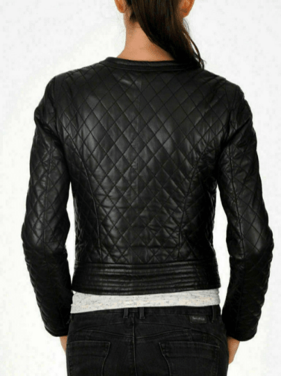 NOORA Womens Lambskin Black Leather Quilted Jacket With Zipper & Pocket | Slim Fit Jacket | ST079 - Noora International