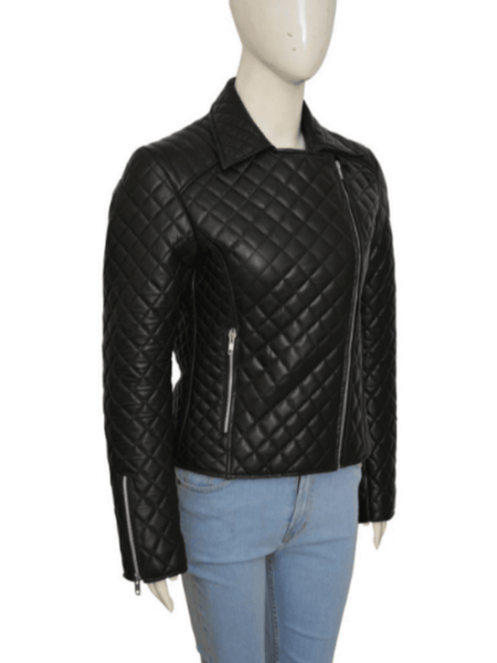 NOORA Womens Lambskin Black Leather Quilted Jacket With Zipper | Zipped Pocket | Slim Fit jacket | ST026 - Noora International