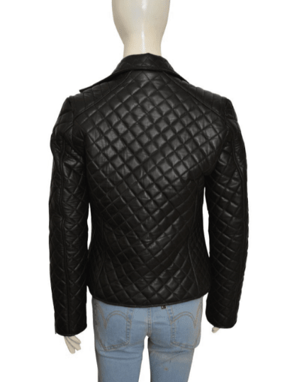 NOORA Womens Lambskin Black Leather Quilted Jacket With Zipper | Zipped Pocket | Slim Fit jacket | ST026 - Noora International