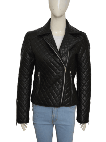 NOORA Womens Lambskin Black Leather Quilted Jacket With Zipper | Zipped Pocket | Slim Fit jacket | ST026 - Noora International