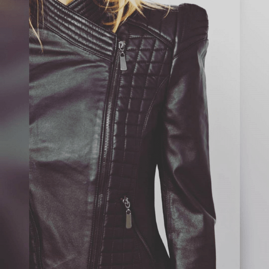 NOORA Womens Lambskin Black Leather Slim Fit Biker Jacket with Zipper Collar | Quilted Jacket | Western Style | ST033 - Noora International