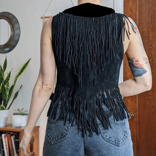 NOORA Womens Lambskin Black Suede Fringe Style Biker Jacket With Button | Fringe style Jacket | ST0105 - Noora International