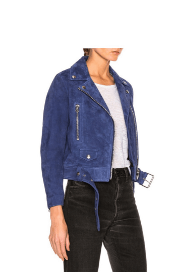 NOORA Womens Lambskin Blue Suede Biker jacket With Zipper & Pocket | Belted Jacket | Snap On Collar | ST050 - Noora International