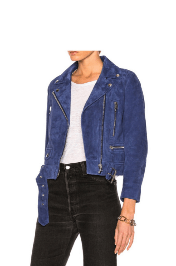 NOORA Womens Lambskin Blue Suede Biker jacket With Zipper & Pocket | Belted Jacket | Snap On Collar | ST050 - Noora International