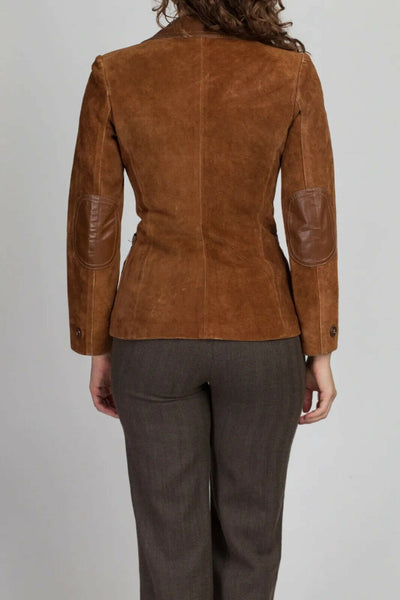 Noora Womens Lambskin Brown Suede Blazer, Western Style Cowgirl Coat with Lapel Collar, Gift for her - Noora International