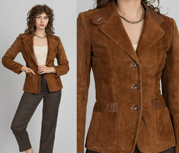Noora Womens Lambskin Brown Suede Blazer, Western Style Cowgirl Coat with Lapel Collar, Gift for her - Noora International