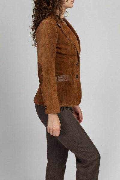 Noora Womens Lambskin Brown Suede Blazer, Western Style Cowgirl Coat with Lapel Collar, Gift for her - Noora International