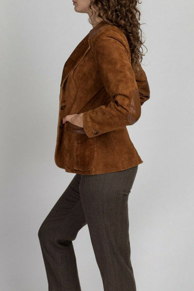 Noora Womens Lambskin Brown Suede Blazer, Western Style Cowgirl Coat with Lapel Collar, Gift for her - Noora International
