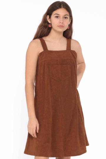 NOORA Womens Lambskin Brown Suede Jumper Style Mini Dress | Sleeveless Dress | Party wear Dress | ST089 - Noora International