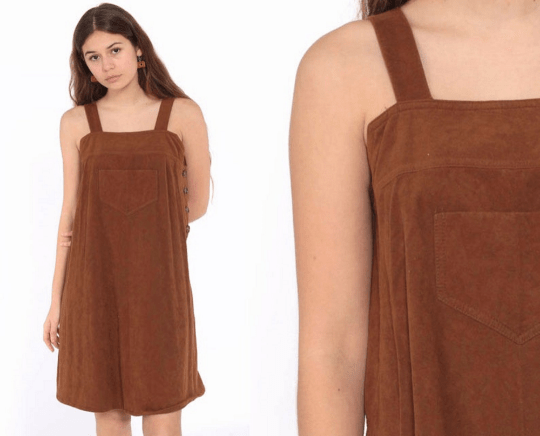 NOORA Womens Lambskin Brown Suede Jumper Style Mini Dress | Sleeveless Dress | Party wear Dress | ST089 - Noora International