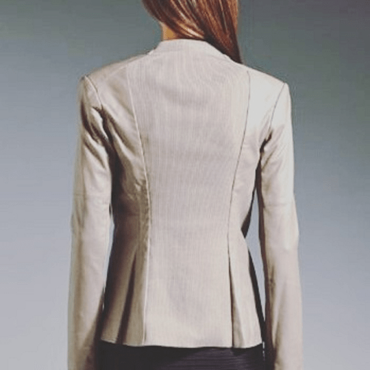 Noora Women's Lambskin Leather Beige Formal Blazer Designer Meeting Wear Blazer | Standard Look Breasted Slim Blazer - Noora International