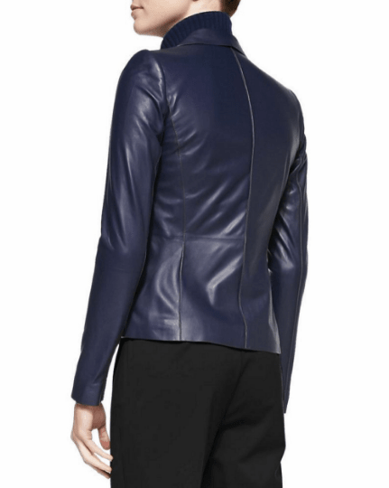 NOORA Womens Lambskin Leather Biker Jacket Stylish Slim Fit Navy Blue Jacket ST0217 - Noora International