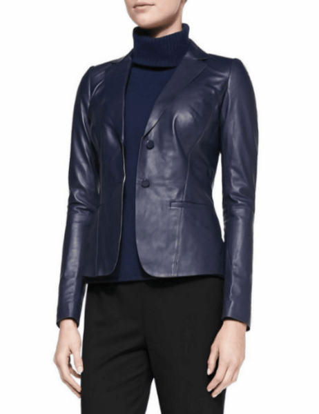 NOORA Womens Lambskin Leather Biker Jacket Stylish Slim Fit Navy Blue Jacket ST0217 - Noora International