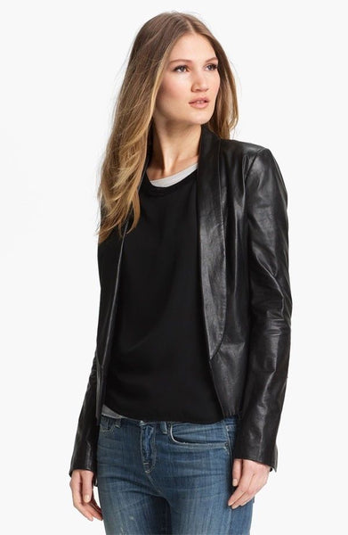 Noora Women's Lambskin Leather Black Blazer Motorcycle leather jacket ST0300 - Noora International
