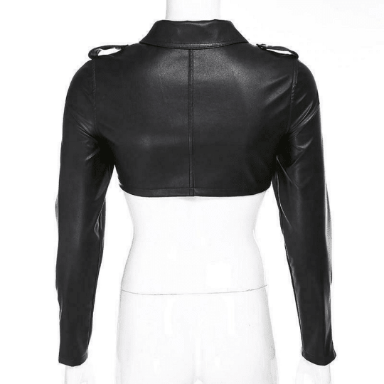 NOORA Womens Lambskin Leather Black Crop Jacket With One Side Zipper | Shoulder Strap | Zip On Sleeves | rt728 - Noora International