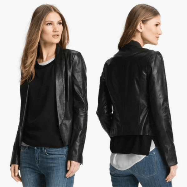 NOORA Women's Lambskin Leather Black Motorcycle Jacket With Style trend fashion Jacket , Party Wear Jacket YK16 - Noora International