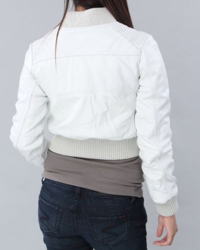 Noora Women's Lambskin Leather Cropped white bomber jacket - Noora International