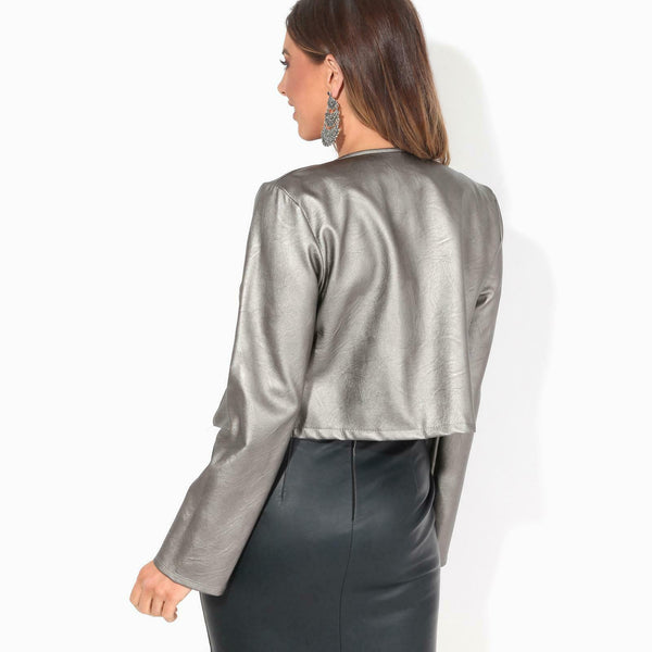 NOORA Womens Lambskin Leather Jacket Bolero Short Coat Shrug Cropped JACKET - Noora International