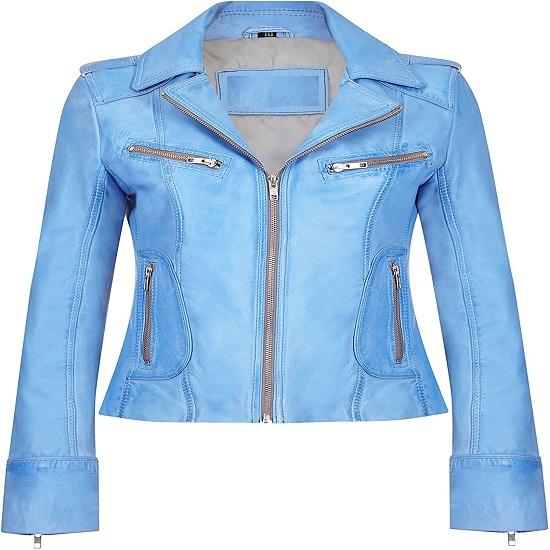 Noora Women's Lambskin Leather Light Blue Leather Jacket Stylish Biker Motorcycle Jacket | Zipper Jacket With Pocket - Noora International
